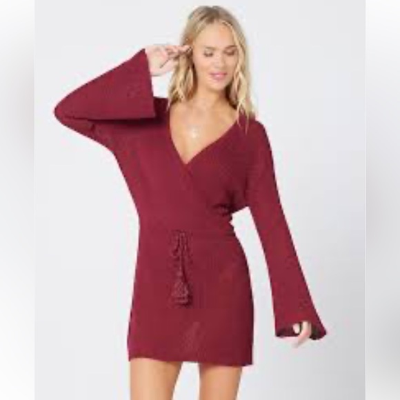 l*space Dresses & Skirts - L*SPACE Topanga Sweater Dress Swim Coverup Burgundy Wine Merlot Maroon Sz Large